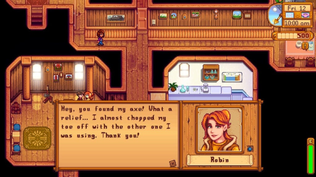 Robin thanking the player for finding her lost axe.