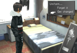 Squall gets changed for the SeeD exam.
