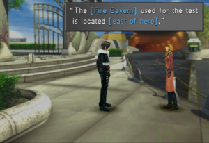 Quistis discussing the location of the Fire Cavern with Squall