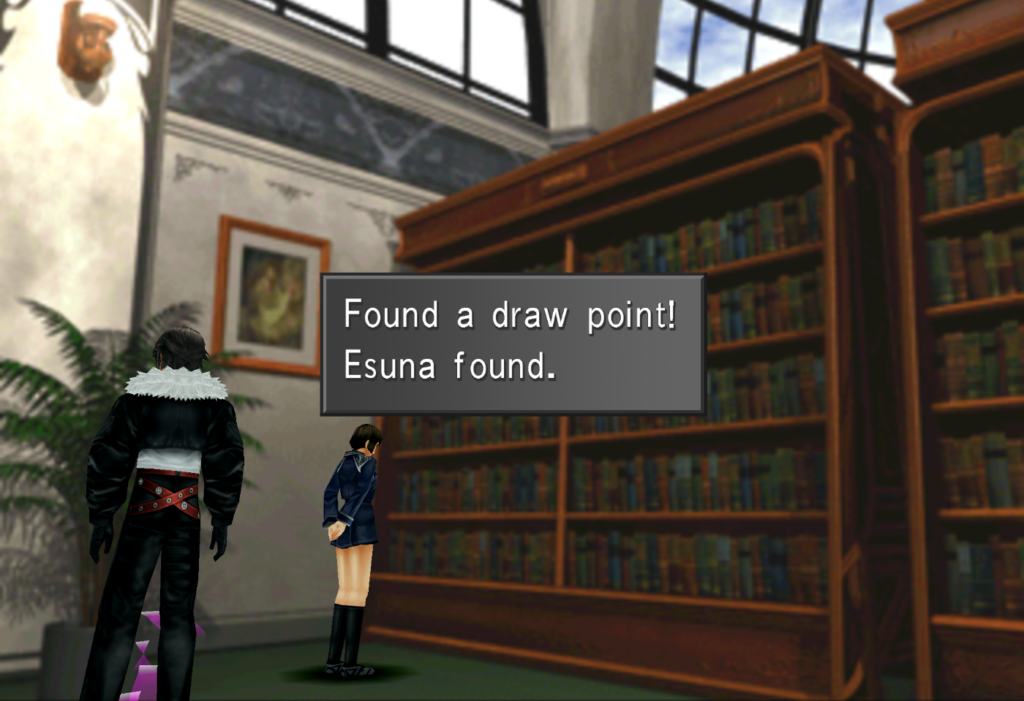 Squall draws Esuna from the point at the library.