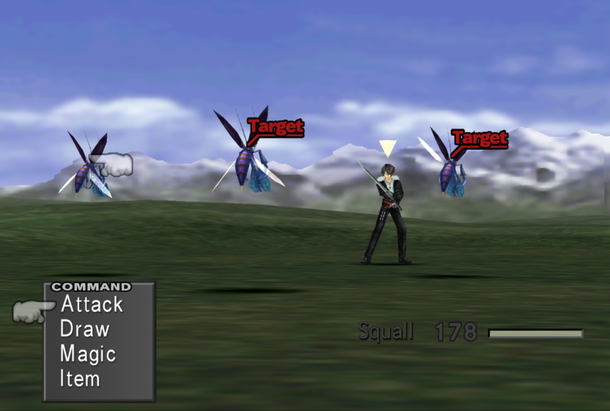 Squall targeting a bite bug in combat.