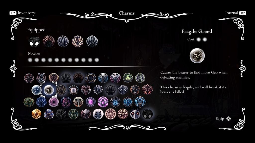 The Fragile Greed Charm in Hollow Knight.