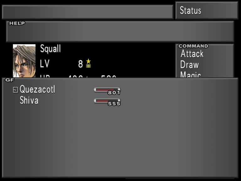 Squall's compatibility being displayed in the Status Screen.