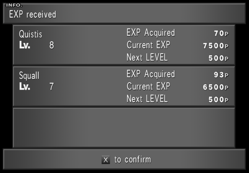 EXP earned after a battle.