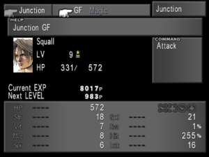 Squall's junctioning screen with no GFs junctioned.