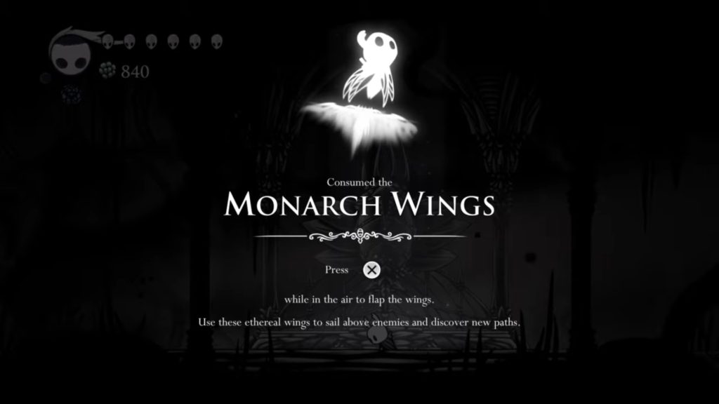 The Monarch Wings description in Hollow Knight.