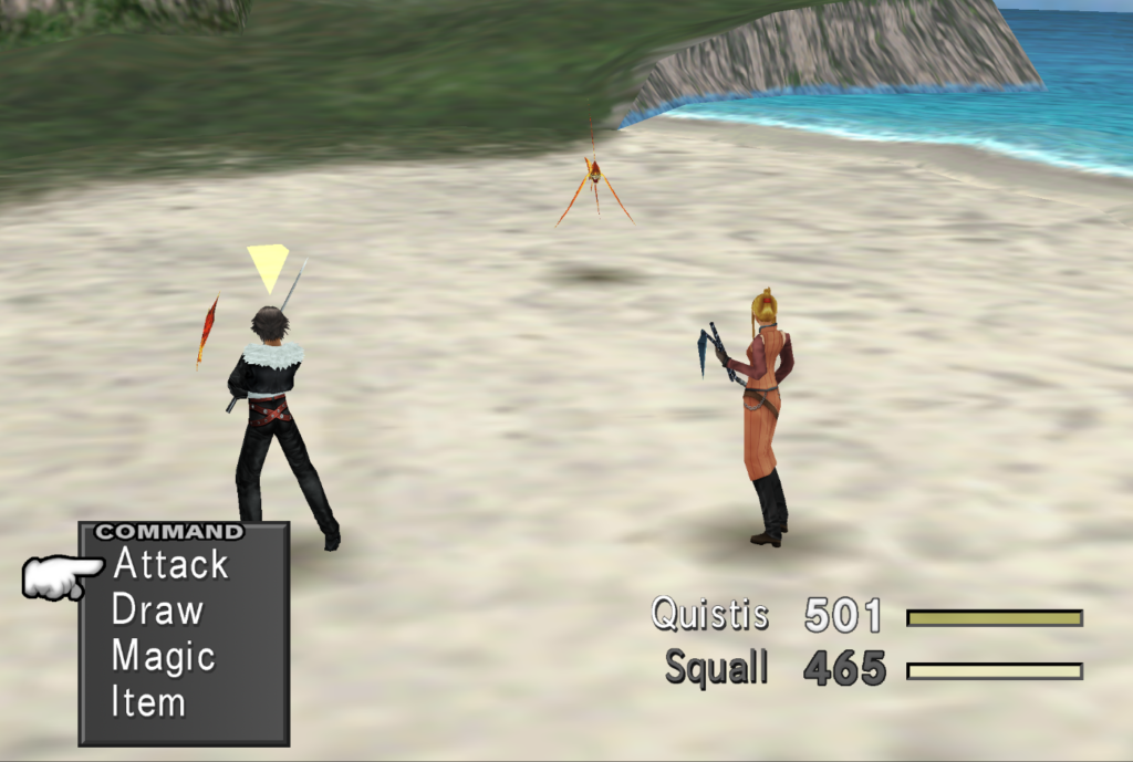 Squall and Quistis face against two Fastitocalon-Fs.