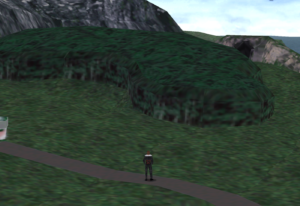 Squall stands on the road coming out of Balamb and faces the forest in front of the Fire Cavern.