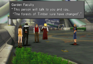 The Garden Faculty telling squall the secret phrase.