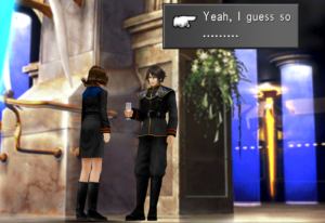 Selphie asking Squall to join the Garden Festival Committee.