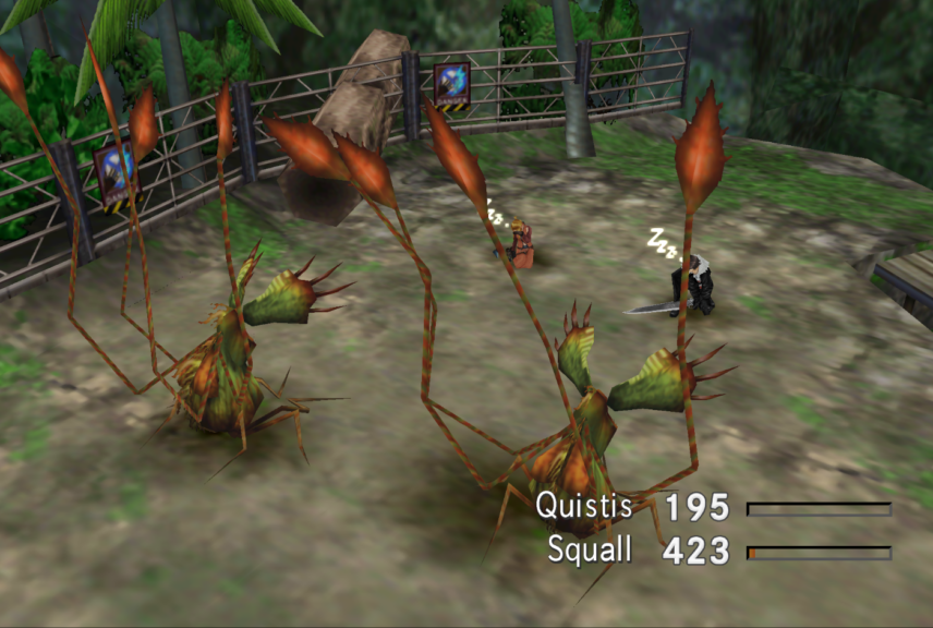 Both Squall and Quistis have been inflicted with "Sleep" while fighting Grats.