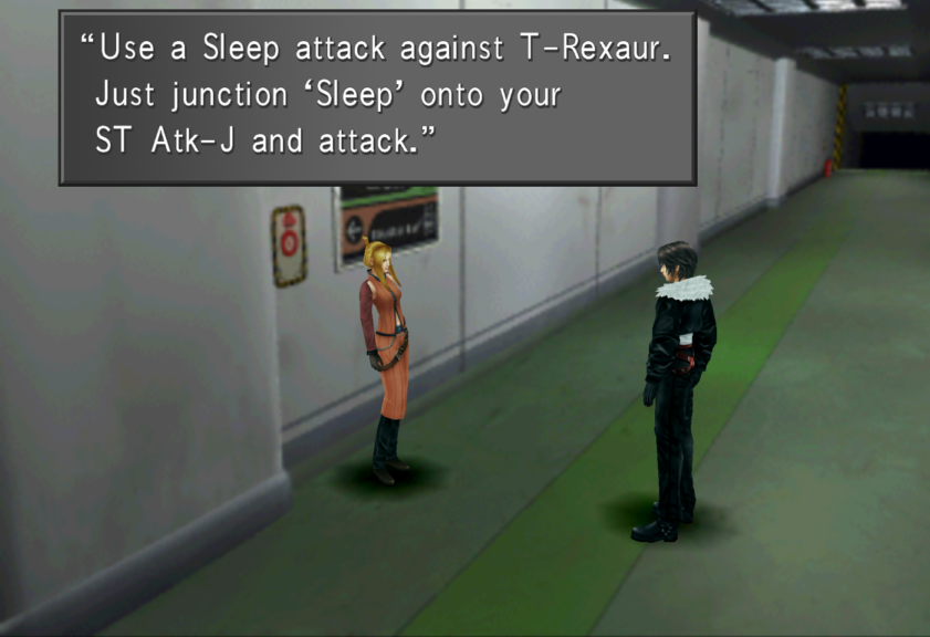 Quistis talks to Squall about St-Atk-J.