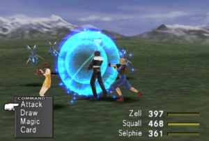 Zell applying a positive status effect to Squall.