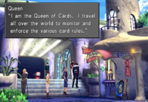 The Queen of Cards introducing herself in Balamb Town.