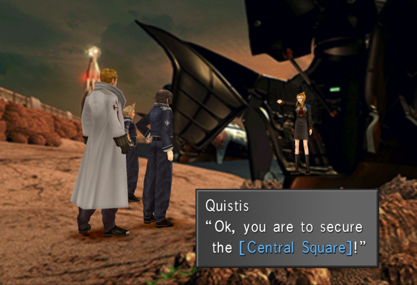 Quistis instructing Squall and Seifer to secure the Central Square.