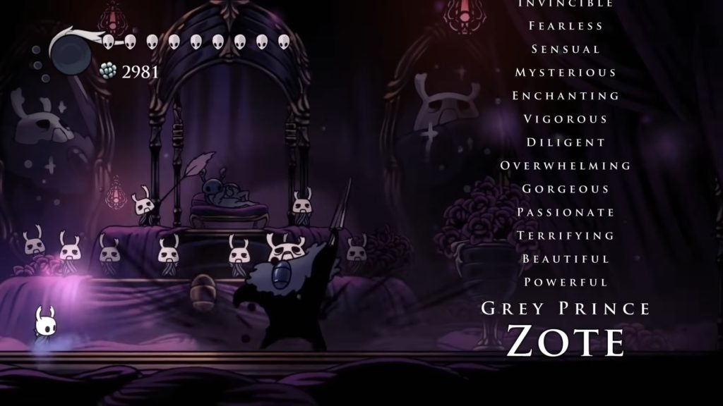 Grey Prince Zote in Hollow Knight.