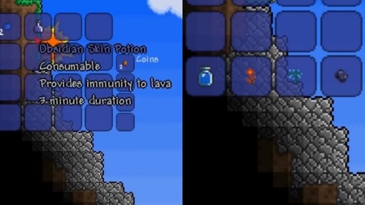 How to make an Obsidian Skin Potion in Terraria.