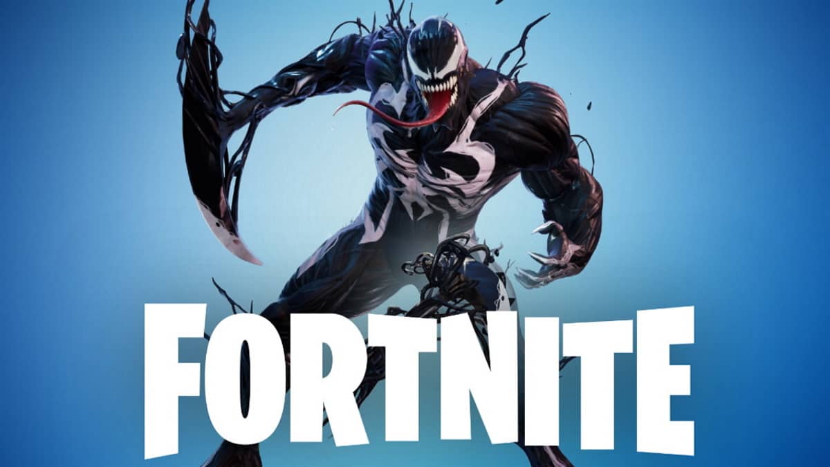 Venom on a blue background with a Fortnite logo.