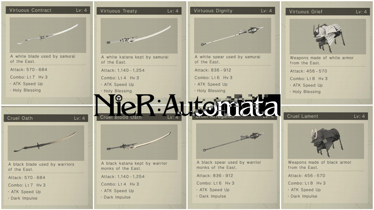 Weapons from Nier Automata.