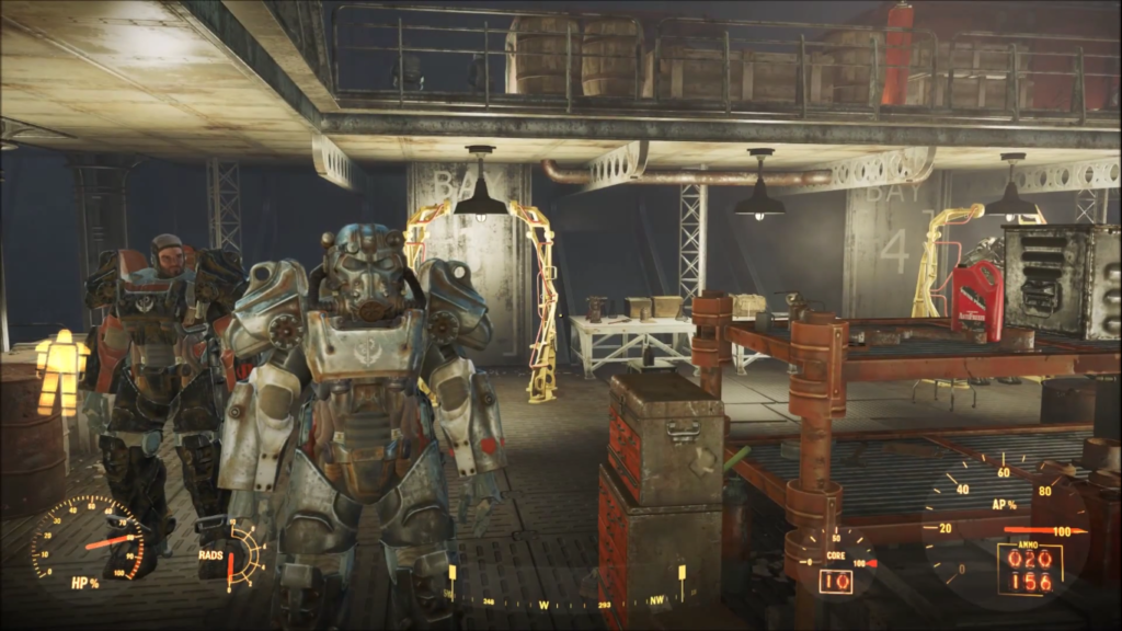 The player wearing t-60 power armor next to the brotherhood of steel on the Prydwen.
