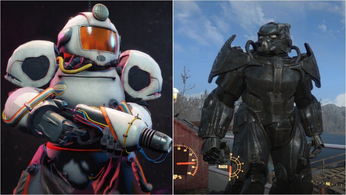 The cc-00 power armor that looks like a space suit and the x-02 power armor which is black and intimidating.