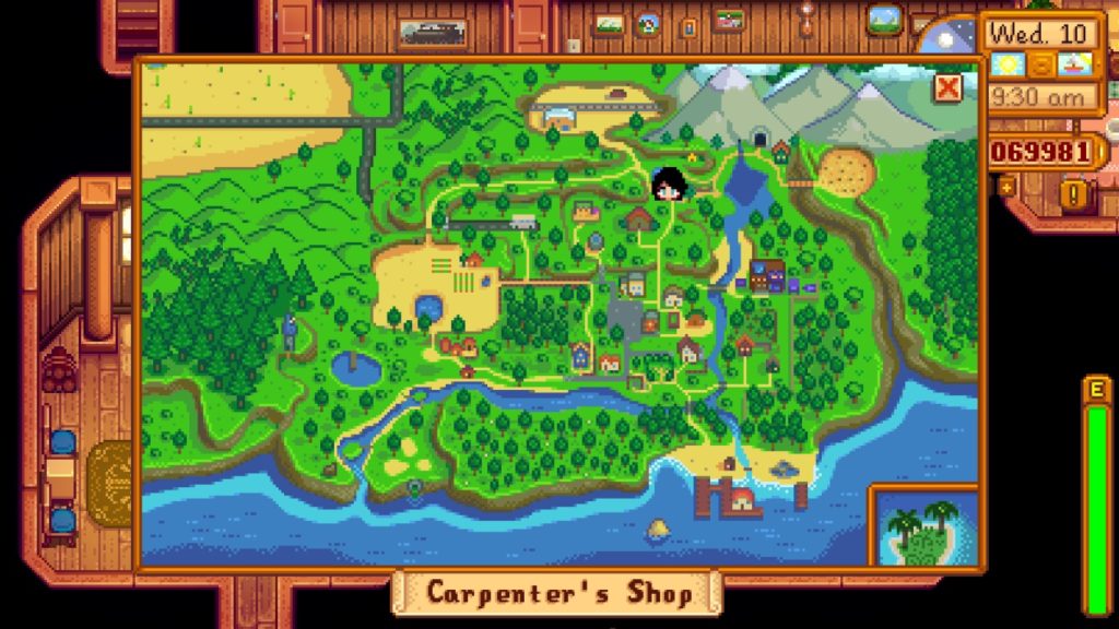 Location of the Carpenter's Shop on the map.