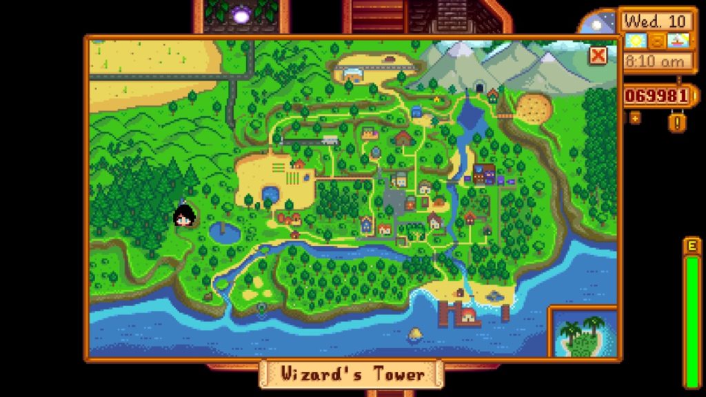Location of the Wizard's Tower on the map.