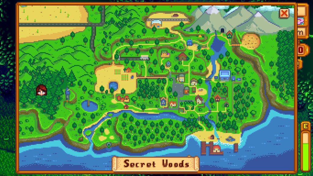 A map displaying the Secret Woods' location.