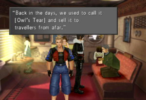 The old man telling Squall about the Owl's Tear.