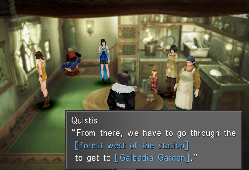 Quistis telling the group how to get to Galbadia Garden.