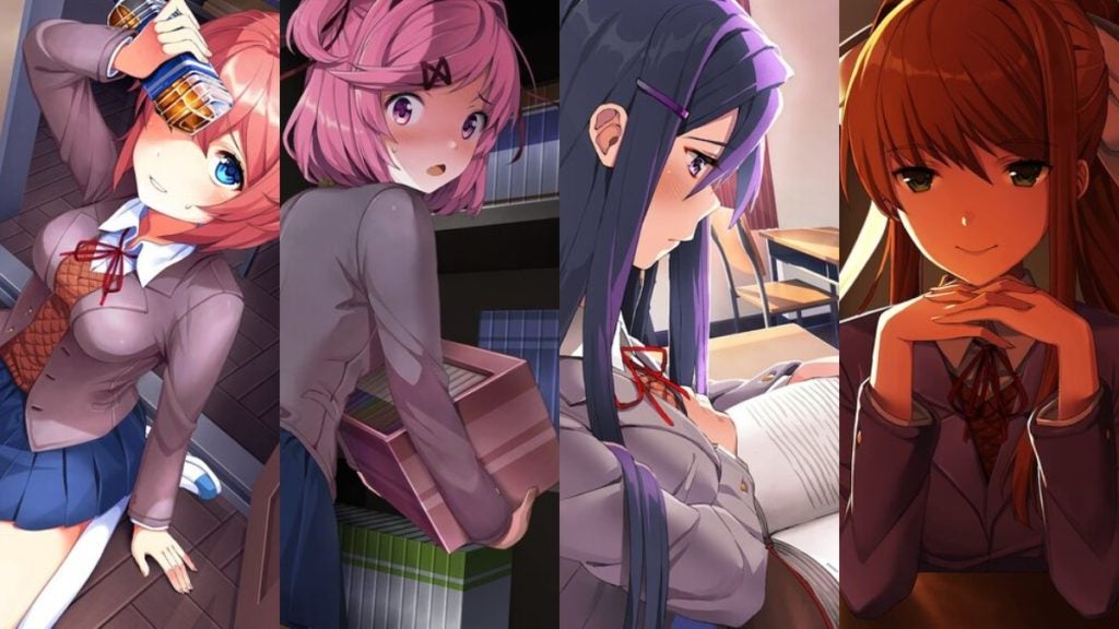 Sayori, Natsuki, Yuri and Monika CGs of Doki Doki Literature Club.