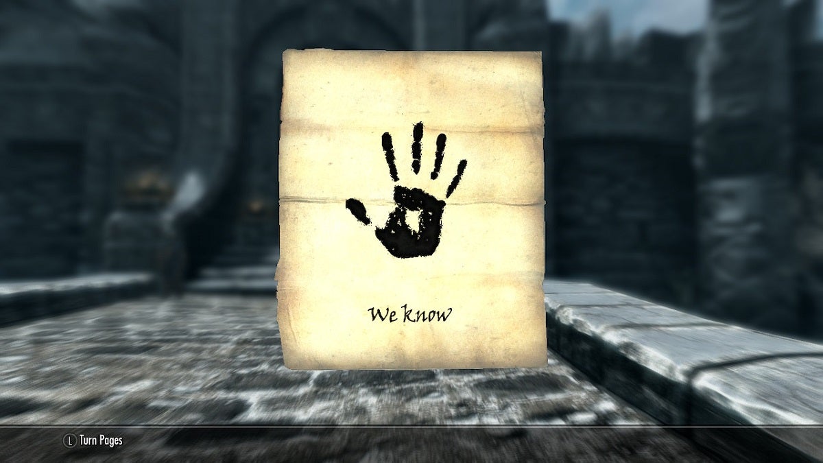 This is the note you receive from the Dark Brotherhood after pretending to be a member.
