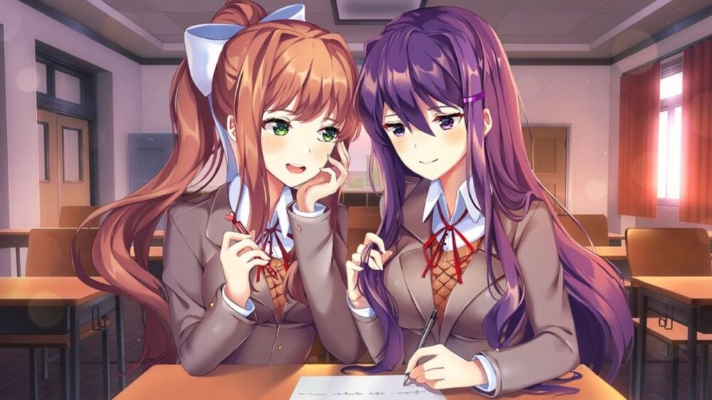 Monika and Yuri writing a poem in Doki Doki Literature Club.