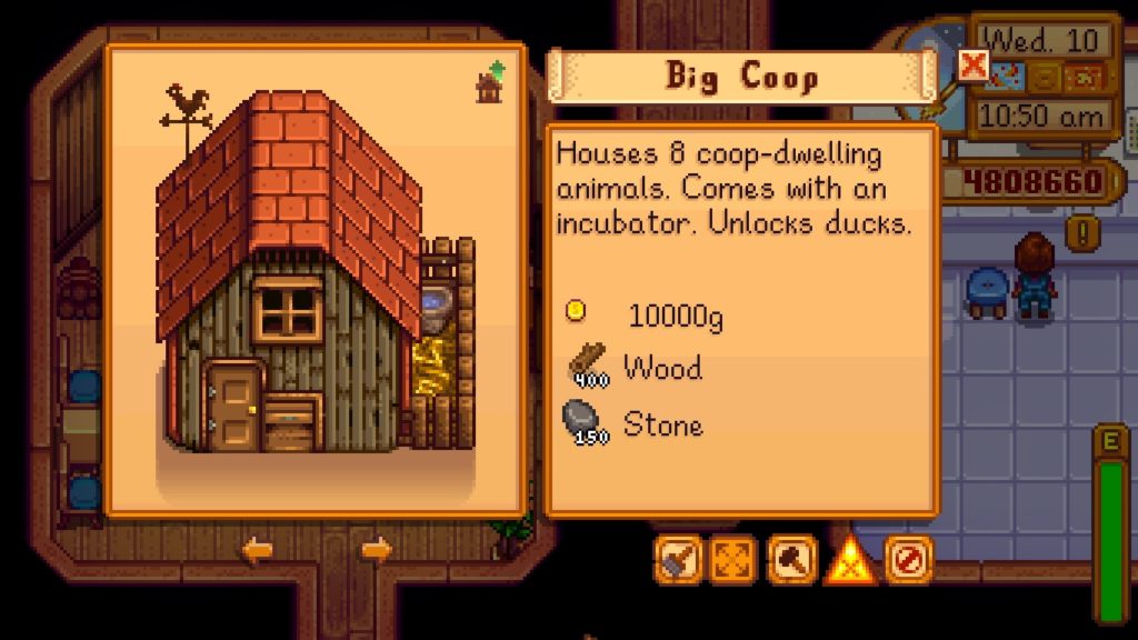Requirements for the big coop as seen in Robin's shop. 