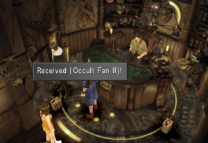 The party finds "Occult Fan II" in the pub owner's secret room.
