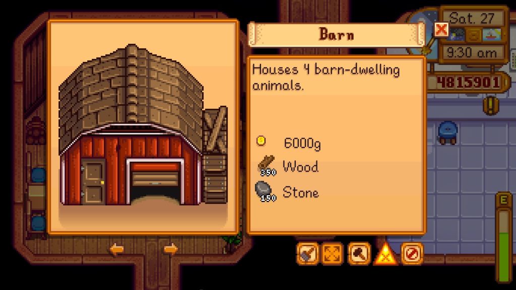 Requirements for a basic barn as seen in Robin's shop.