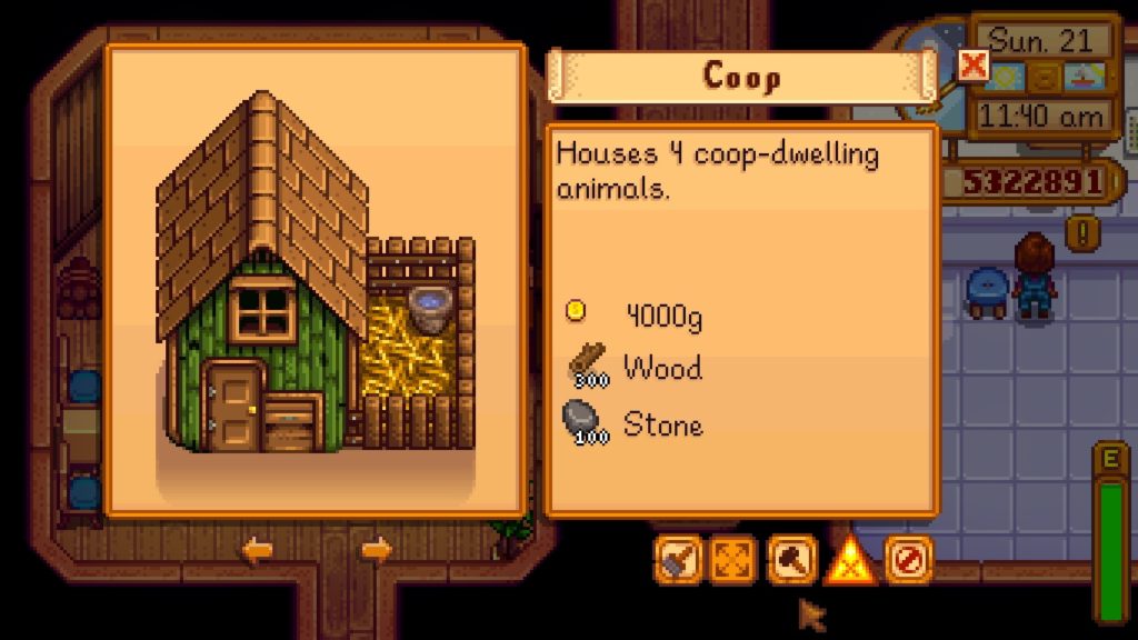Requirements for the basic coop as seen in Robin's shop.