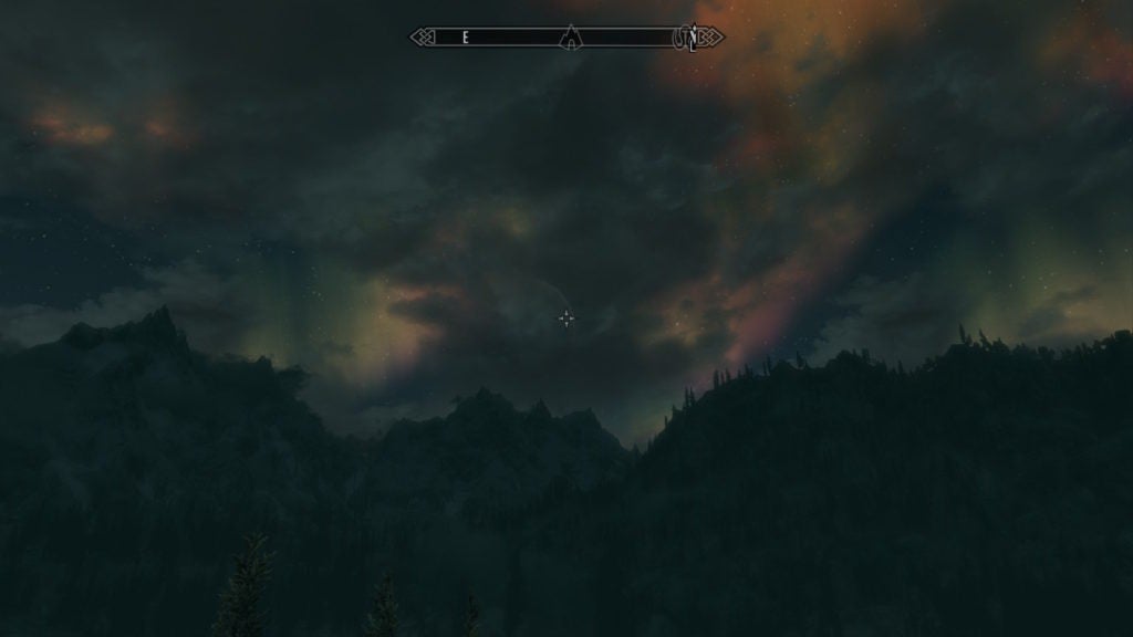 A scenic view of the sky in Skyrim.