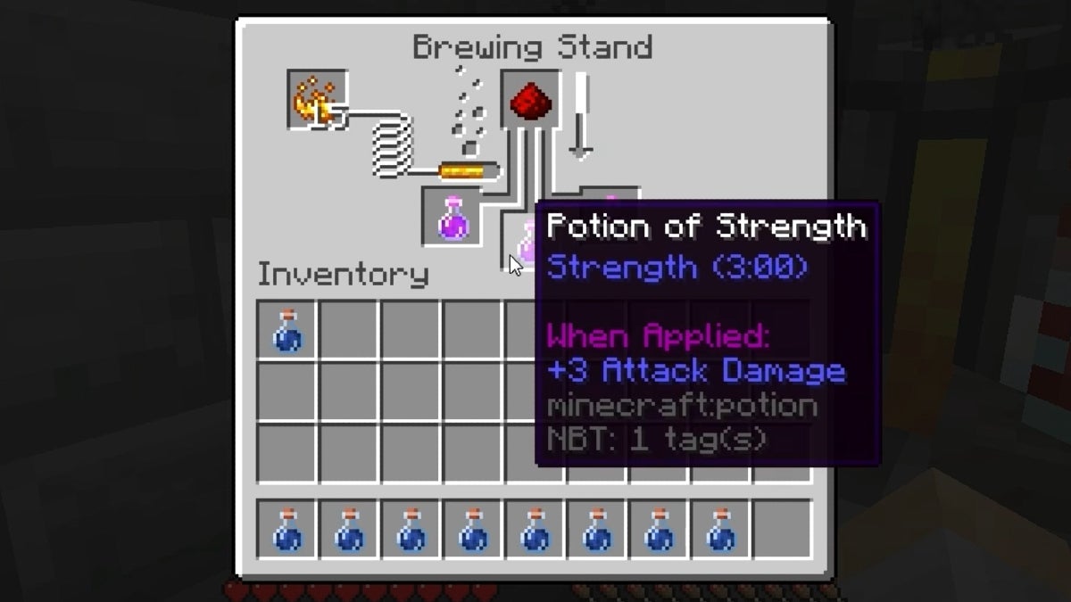 Making a potion of strength at a brewing stand.