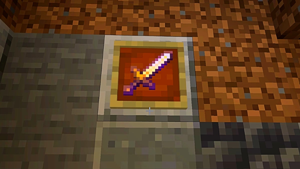 An enchanted golden sword stored in an item frame.