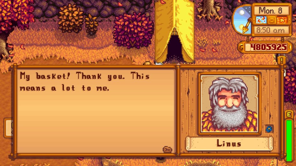 Linus' dialog thanking you for returning his basket.