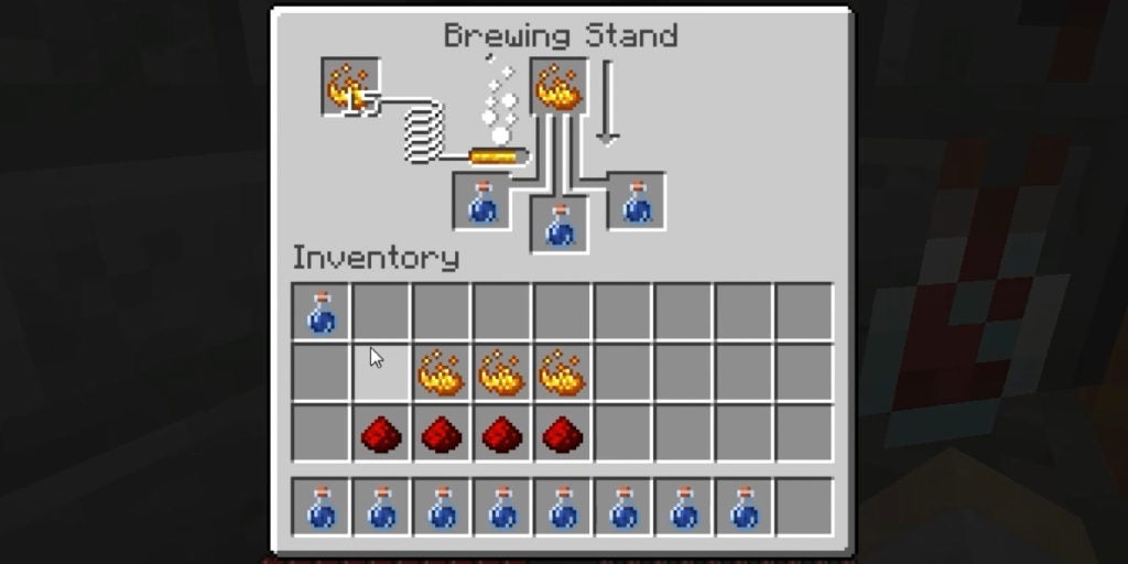 Using blaze powder and awkward potions to make potions of strength.