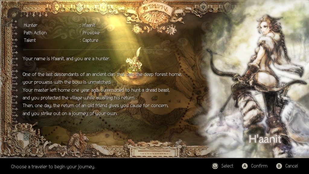 H'aanit's character introduction screen.