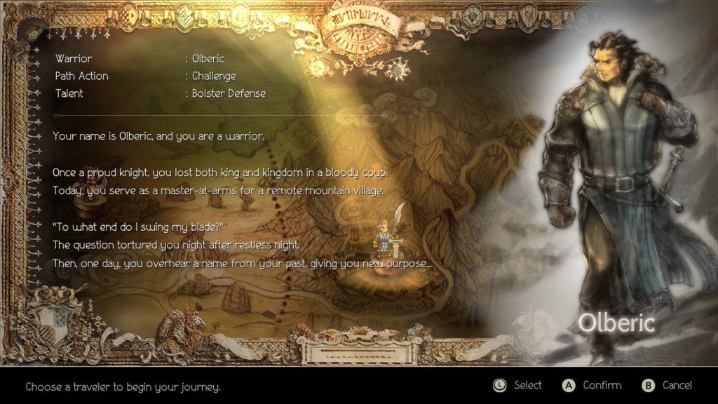 Olberic's character introduction screen.