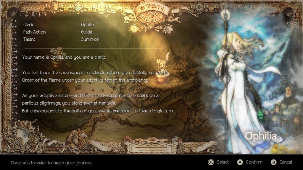Ophilia's character introduction screen.