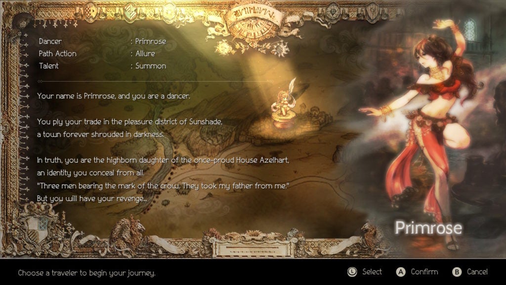Primrose's character introduction screen.