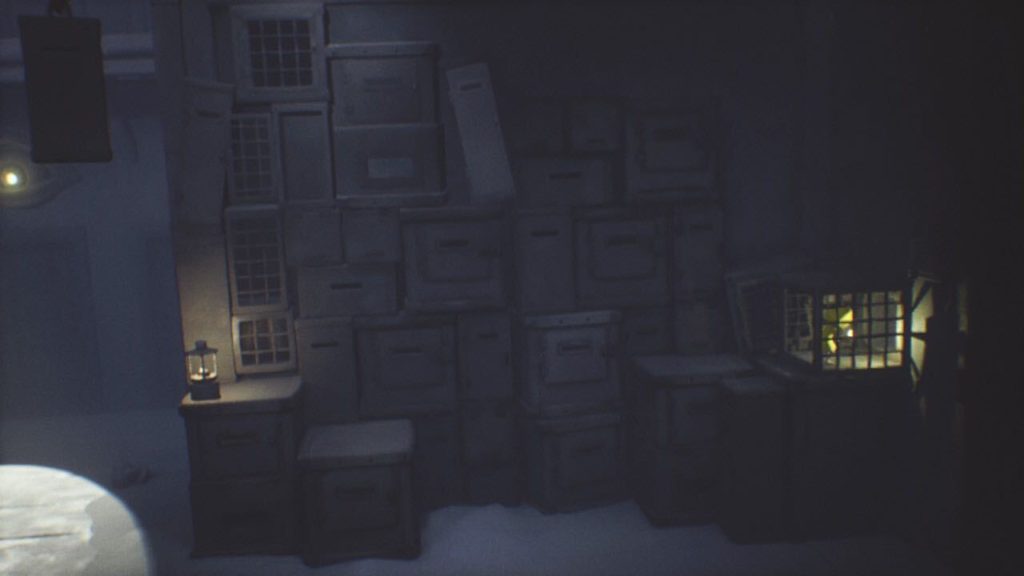 Six crawling through the crate that leads to a Nome and a Lantern.