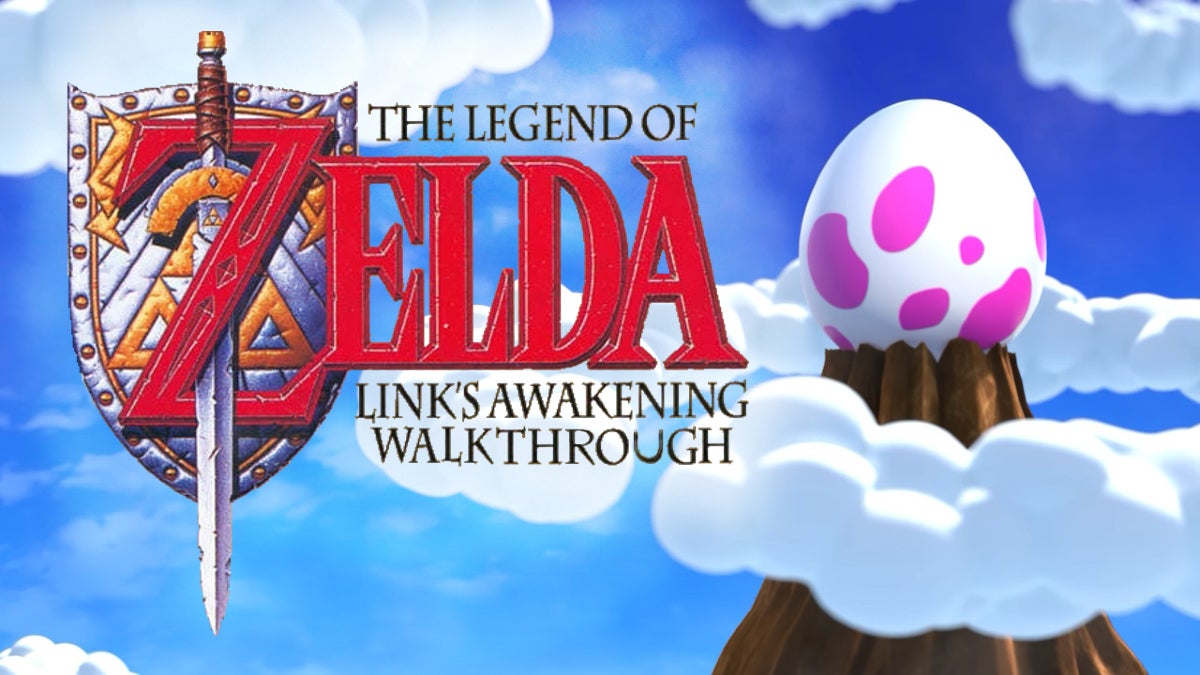 The old logo of the game with the title and "walkthrough" beneath the title. In the background, there is the wind fish's giant egg resting on top of a mountain.