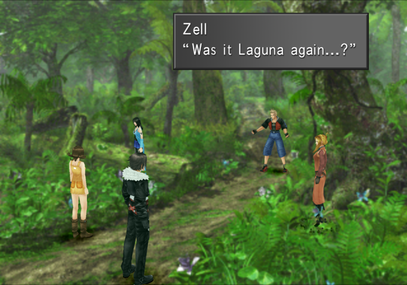 Zell inquires about the dream Squall, Quistis, and Selphie had in the forest in Galbadia.