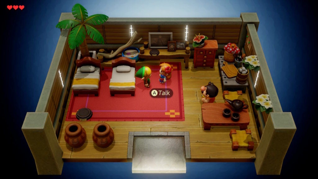 Link looking at Marin in her house. There is an option to talk to her.